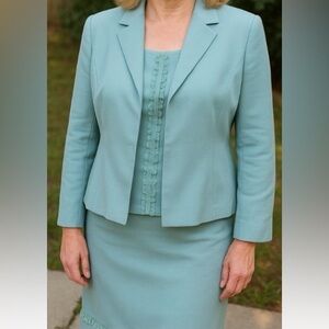 Albert Nipon Silk Wool Skirt Suit -3-Piece Eggshell Blue -Size 14 - Formal